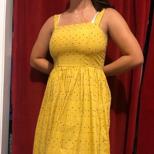 Yellow Mini Dress with Polka Dot Details